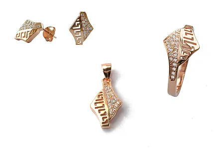 silverline, ασημένιο, γυναικείο, σετ (δαχτυλίδι-μενταγιόν χωρίς αλυσίδα-σκουλαρίκια) με ζιργκόν, γκρέκα και ροζ επιχρύσωμα,1630026601